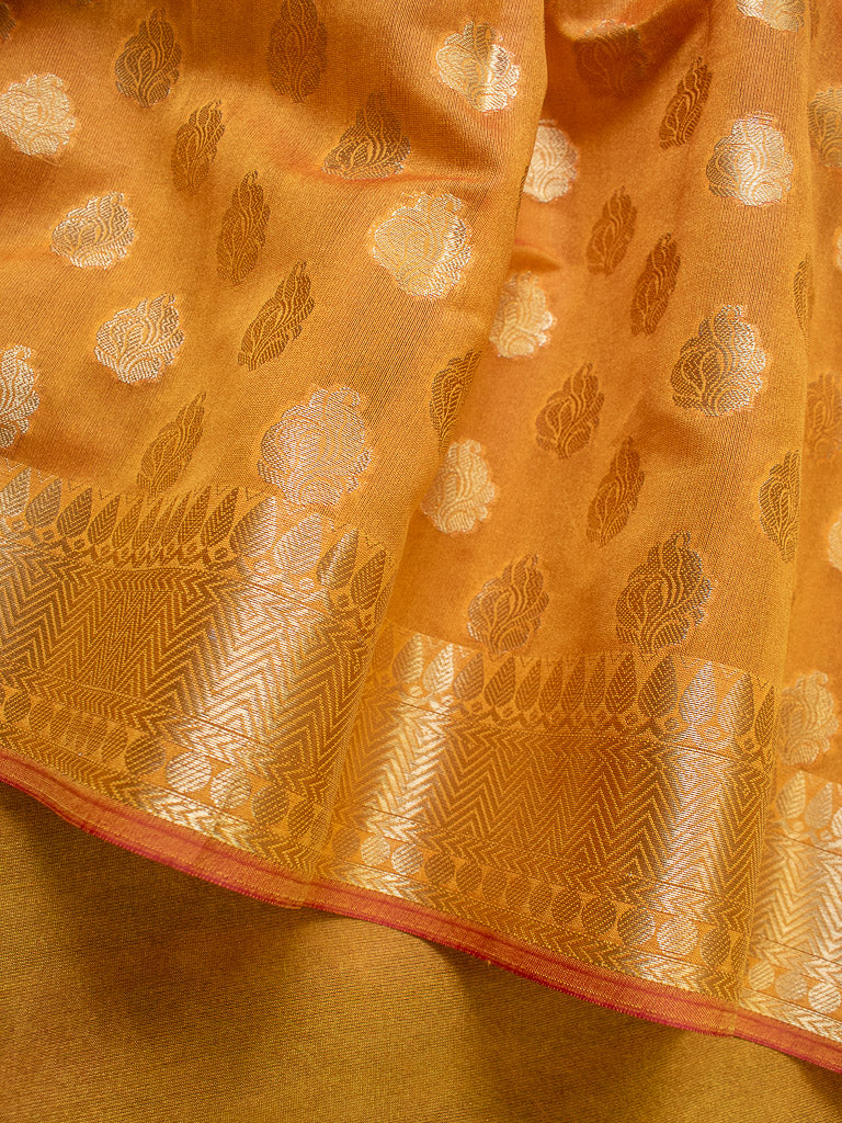 Banarasi Semi Silk Saree With Zari Buti Weaving -Mustard Yellow
