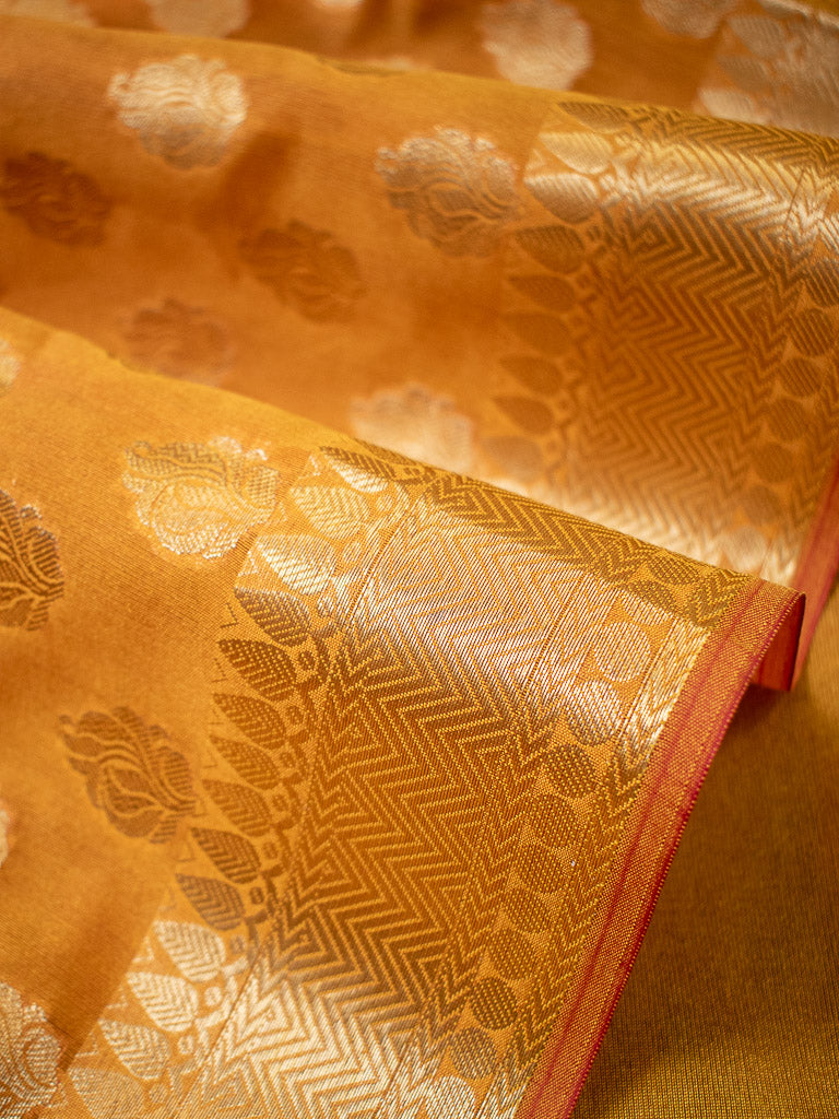 Banarasi Semi Silk Saree With Zari Buti Weaving -Mustard Yellow