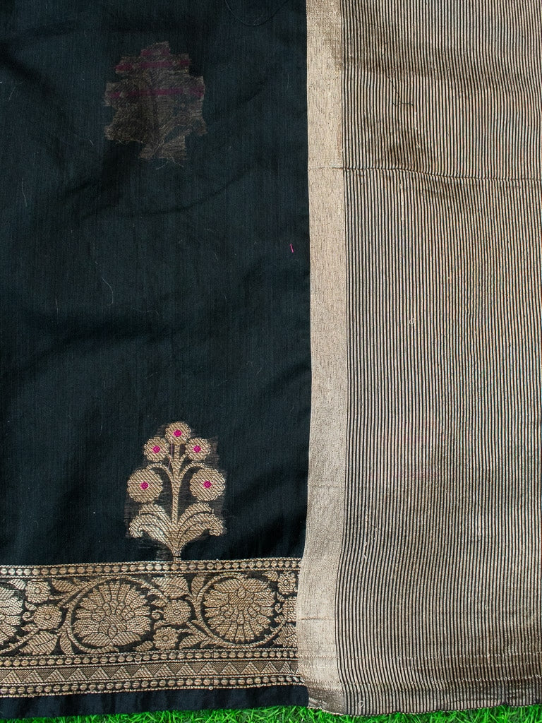 Banarasi Cotton Silk Saree With Zari & Meena Weaving Border-Black
