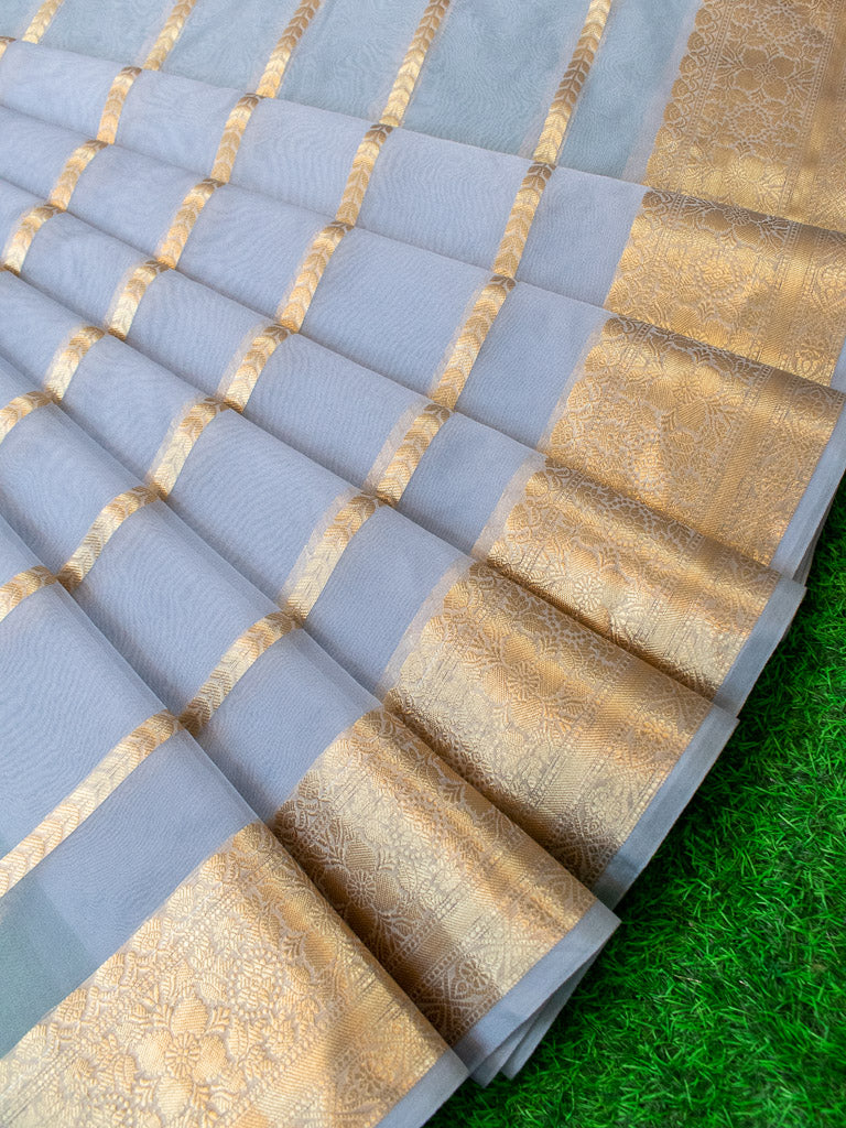 Banarasi organza Saree With Zari Weaving-Grey
