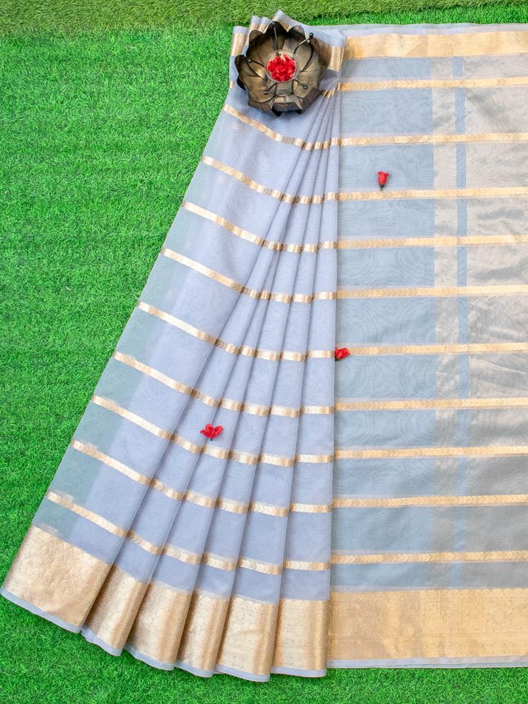 Banarasi organza Saree With Zari Weaving-Grey