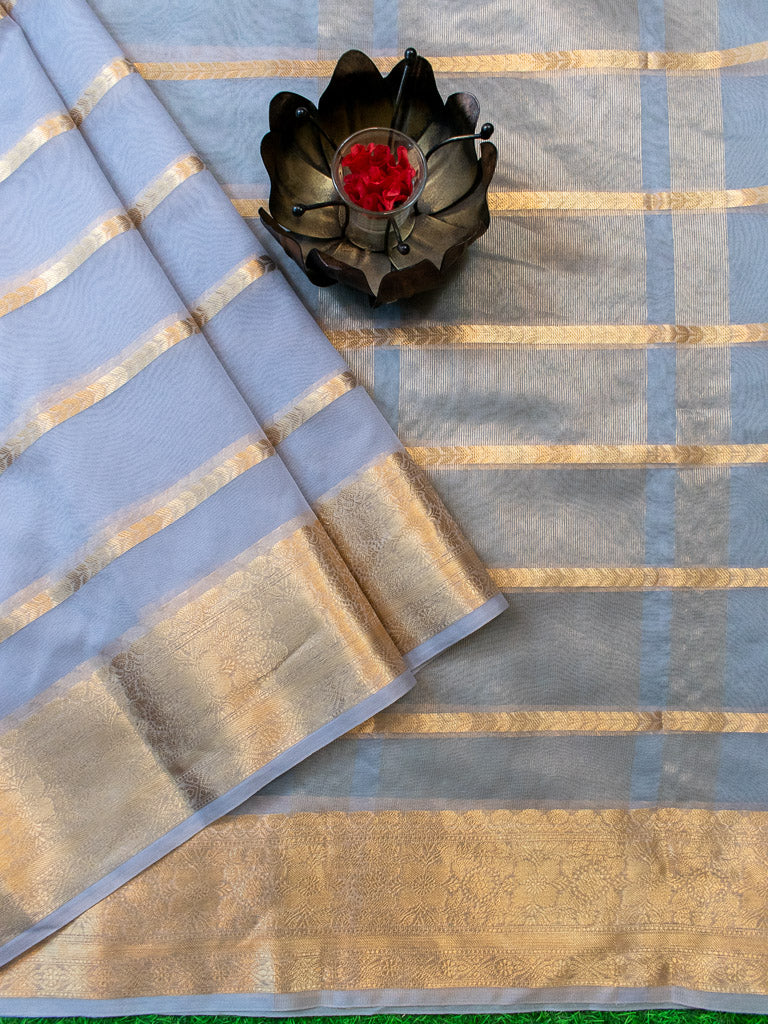 Banarasi organza Saree With Zari Weaving-Grey