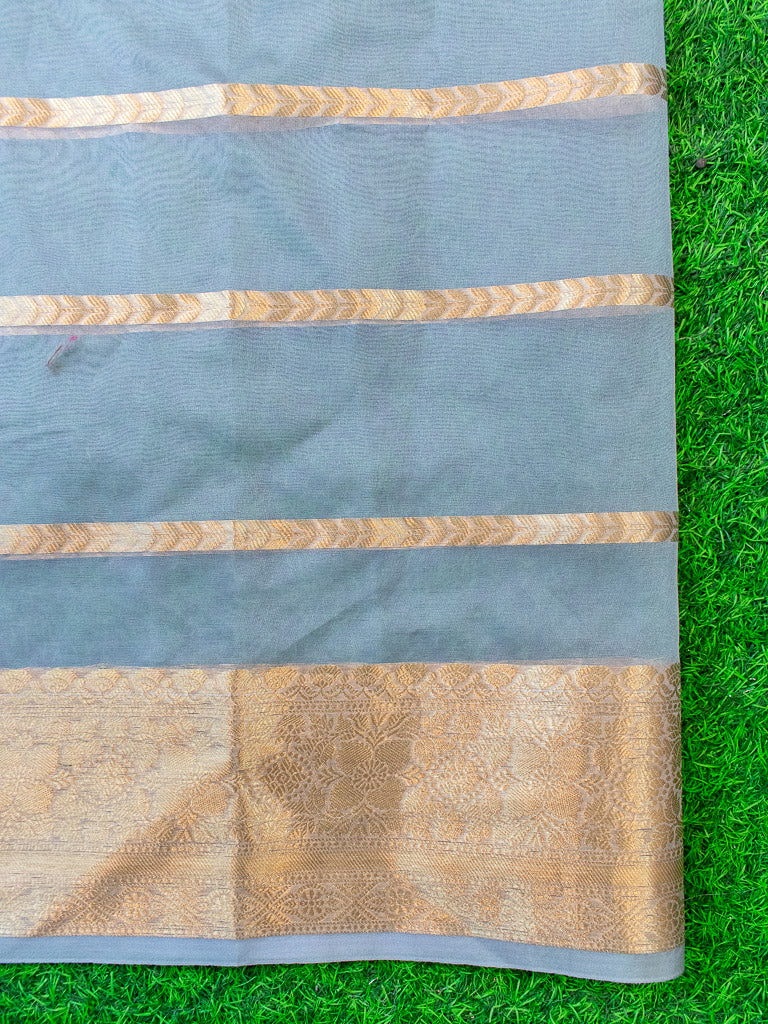 Banarasi organza Saree With Zari Weaving-Grey