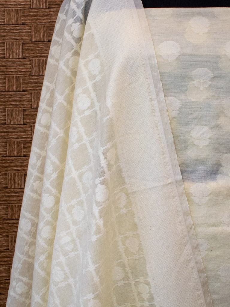 Banarasi Salwar Kameez Soft Cotton Rasham Weaving Fabric With Dupatta-Light Yellow