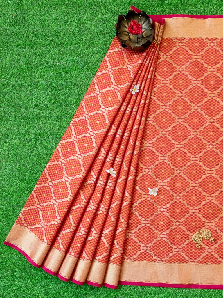 Banarasi Semi Silk Saree With Zari Weaving-Red