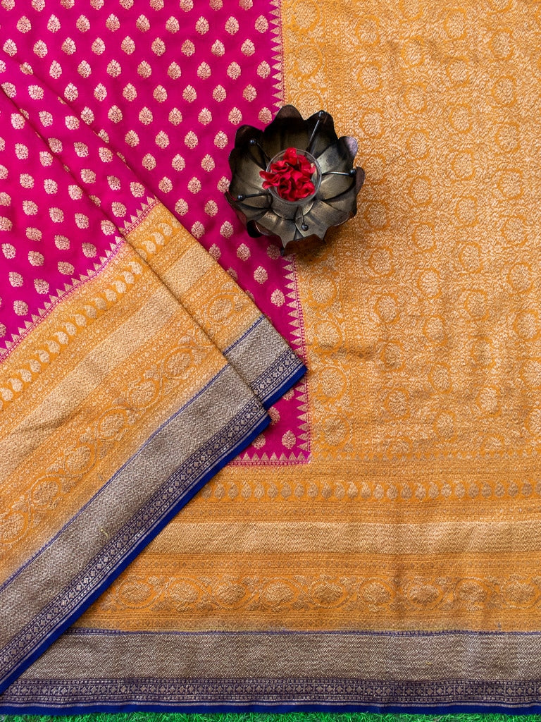 Banarasi Pure Georgette Saree With Antique Zari Buti Weaving & Contrast Border-Pink