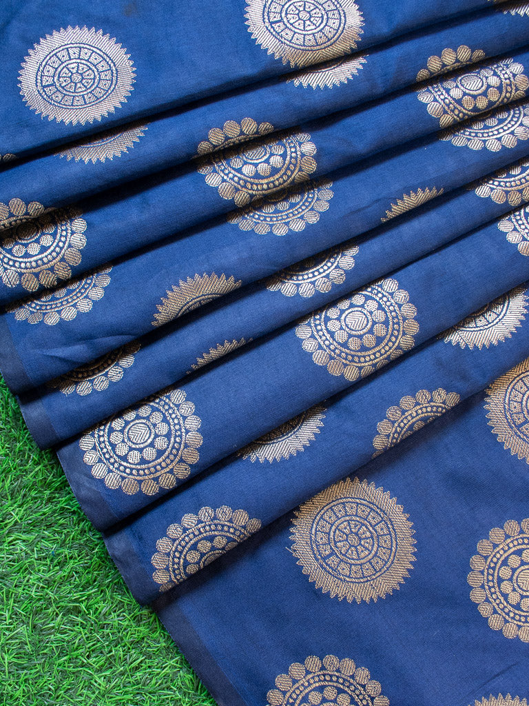 Banarasi Semi Silk Saree With Round Buta & Contrast Pallu-Blue & Pink