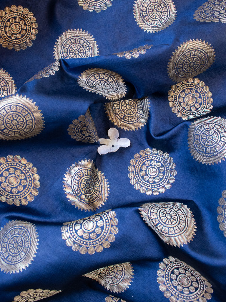 Banarasi Semi Silk Saree With Round Buta & Contrast Pallu-Blue & Pink