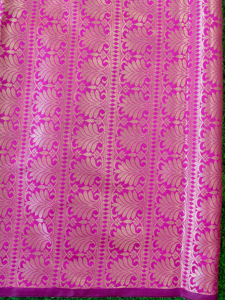 Banarasi Semi Silk Saree With Round Buta & Contrast Pallu-Blue & Pink