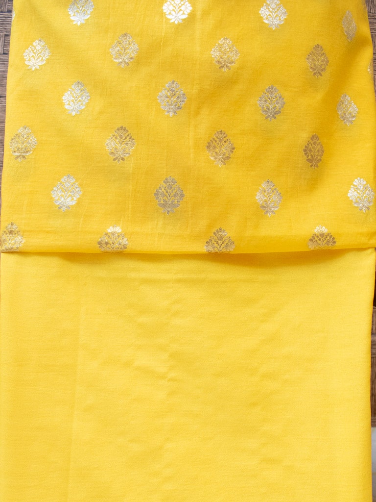 Banarasi Pure Cotton Silk Dual Shade Salwar Kameez Material With Silver Zari Weaving-Yellow & Pink