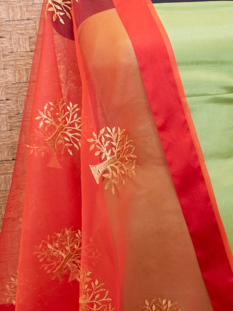 Banarasi Organza Mix Embroidered Dupatta -Red