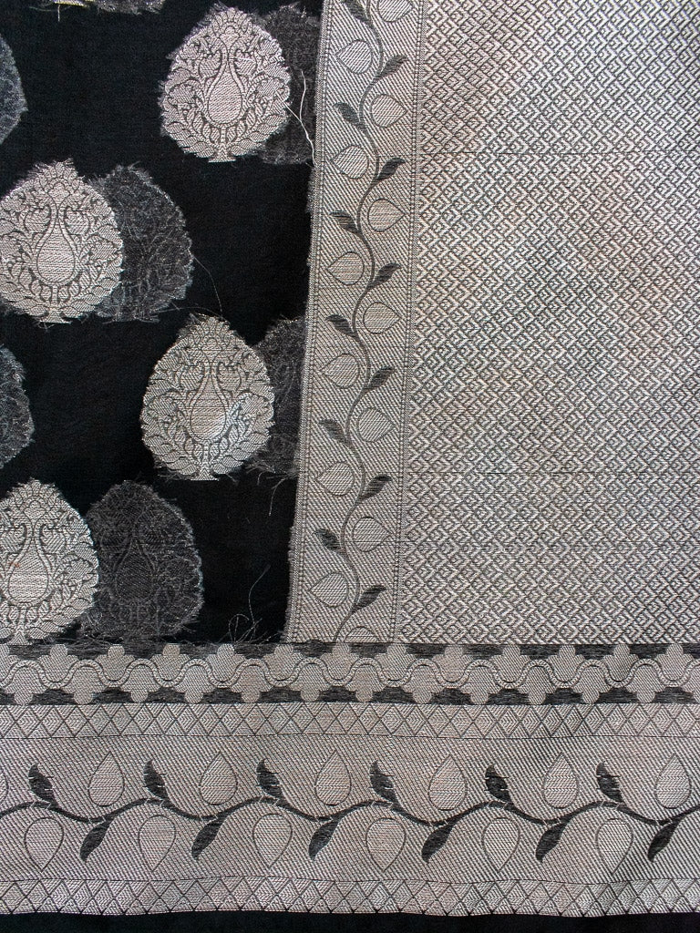 Banarasi Organza Mix Saree Silver Zari Weaving-Black