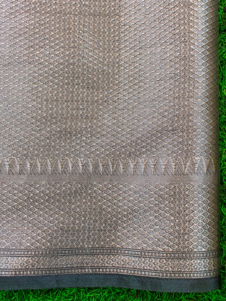 Banarasi Kora Saree With Silver Zari Buti Weaving-Grey