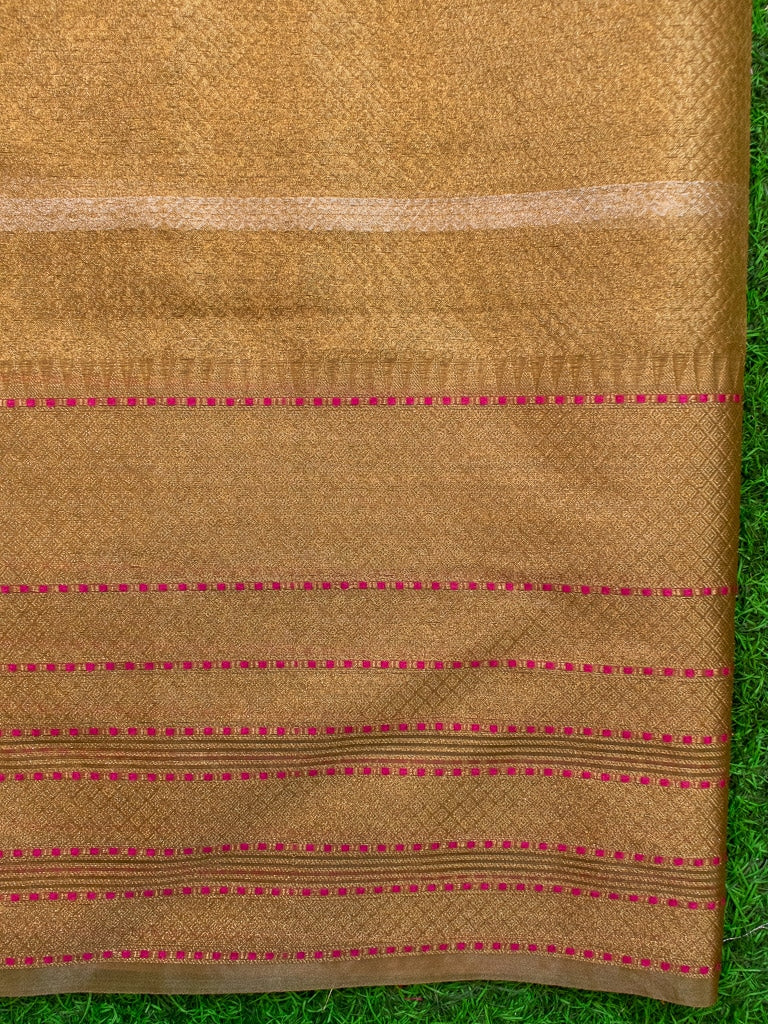 Banarasi Kora Saree With Silver Zari Buti Weaving-Green