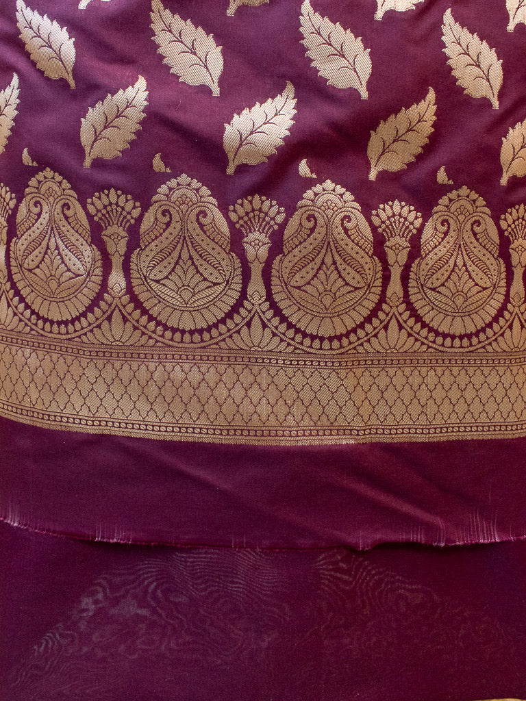 Banarasi Art katan Silk Leaf Buti Salwar Kameez Fabric With Dupatta-Brown
