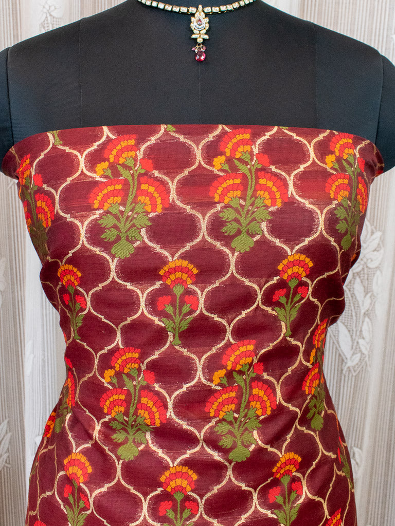 Banarasi Art Silk Dual Shade Printed Salwar Kameez With Dupatta-Maroon