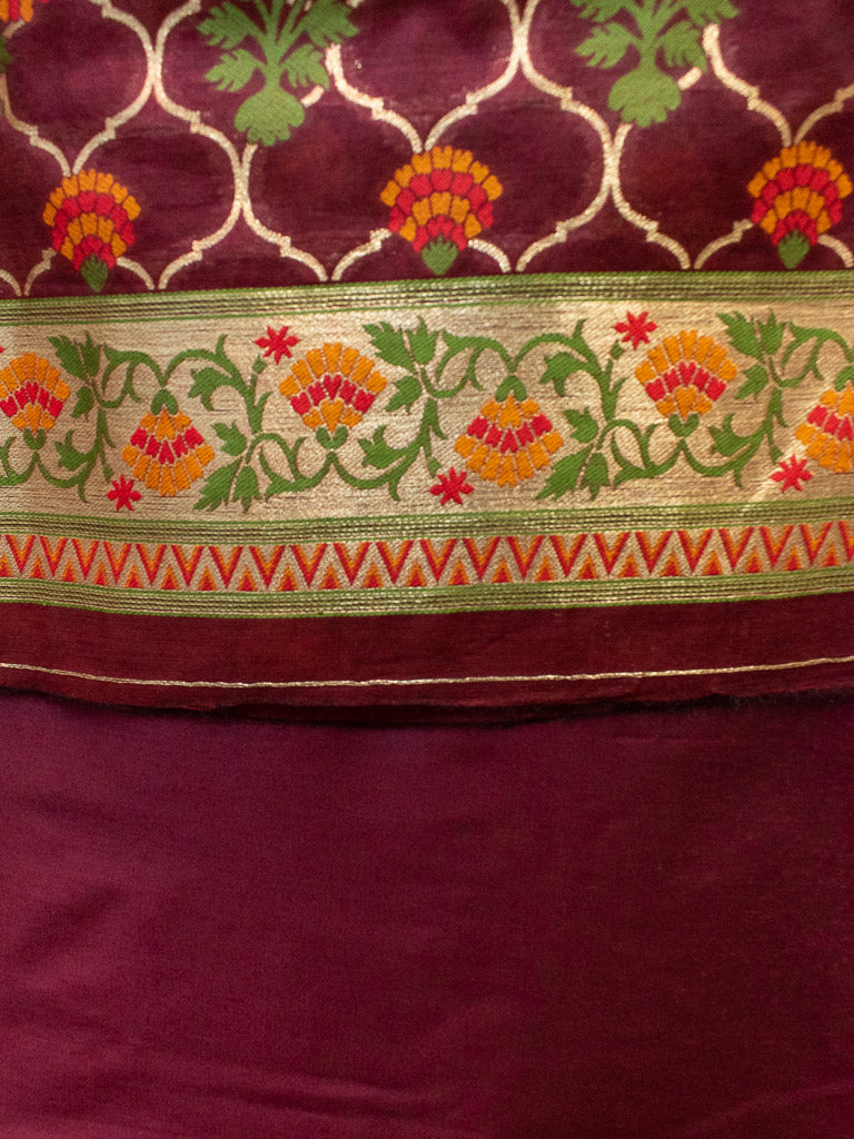 Banarasi Art Silk Dual Shade Printed Salwar Kameez With Dupatta-Maroon
