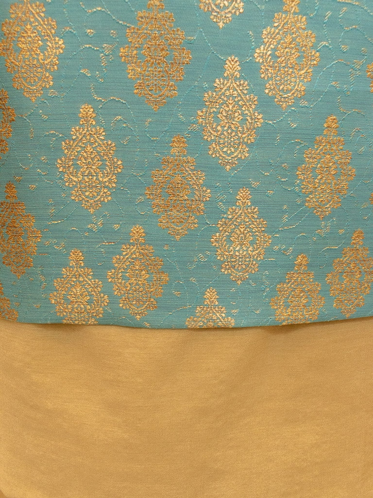Banarasi Cotton Silk Salwar Kameez Fabric Resham Weaving & Jaal Dupatta-Blue & Beige
