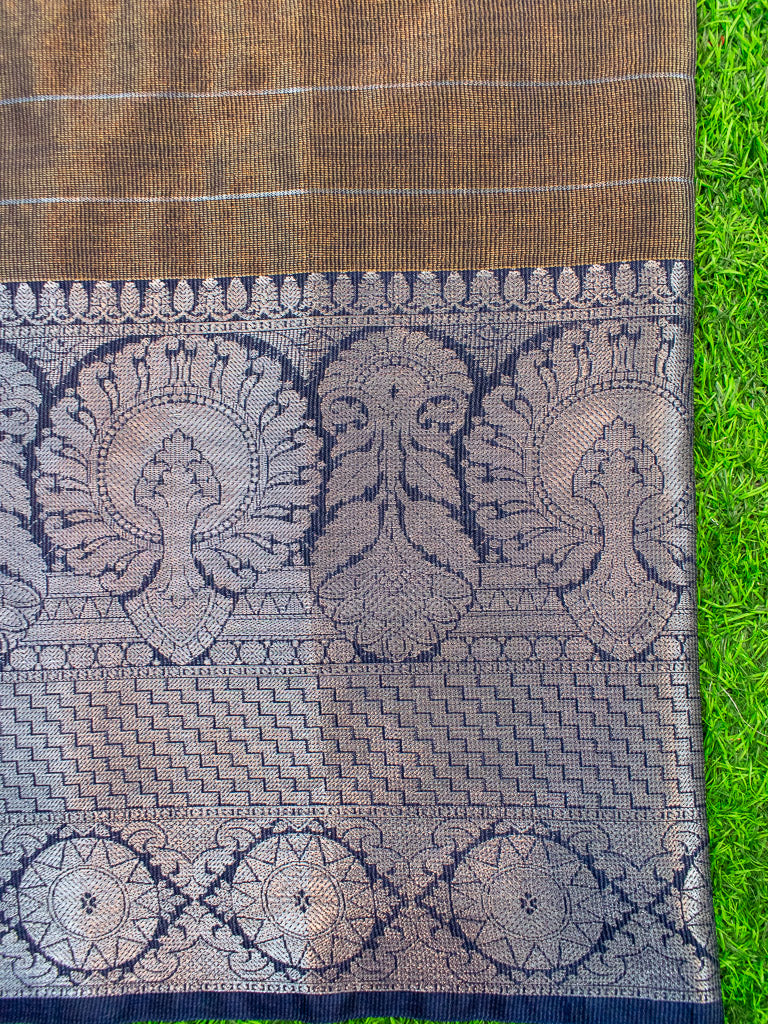 Banarasi organza Saree With Zari Weaving & Contrast Skirt Border-Beige & Blue