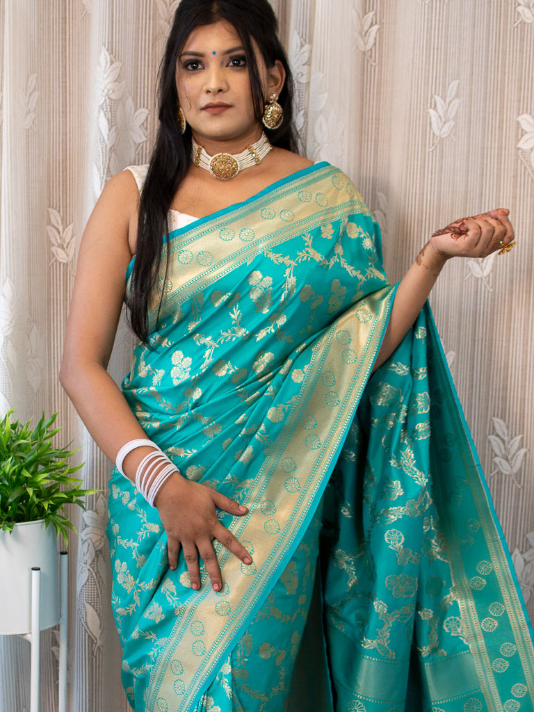 Banarasi Art Katan Silk Saree With Jaal Weaving-Blue