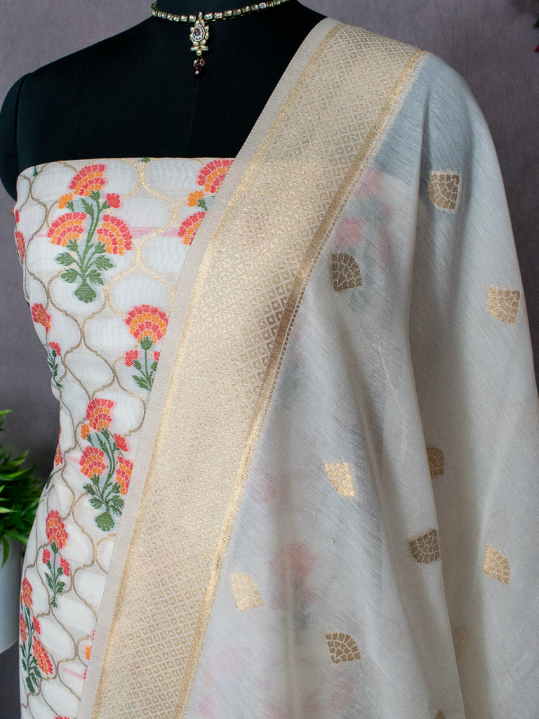 Banarasi Art Silk Dual Shade Printed Salwar Kameez With Dupatta-Off White