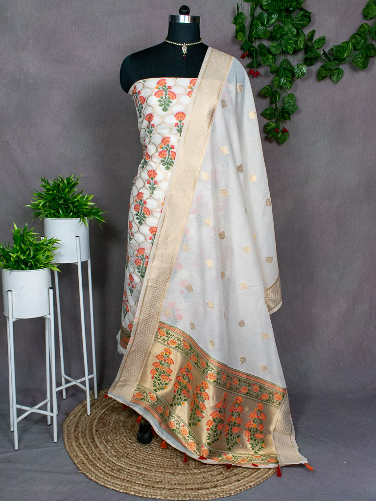 Banarasi Art Silk Dual Shade Printed Salwar Kameez With Dupatta-Off White