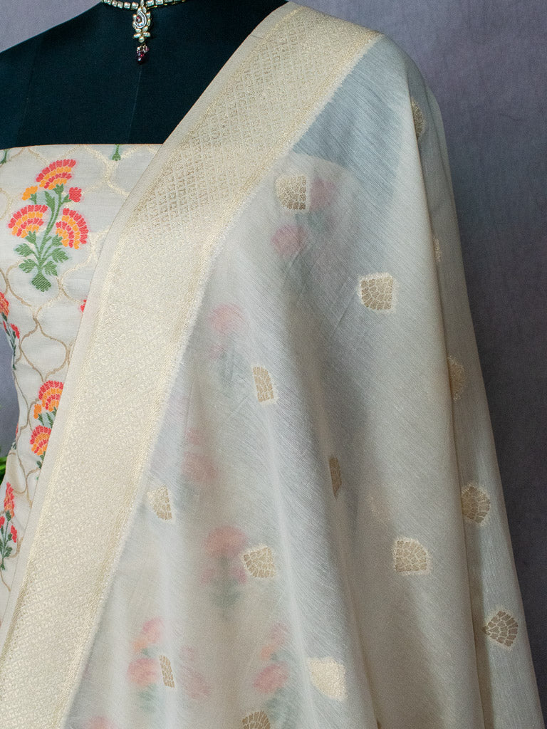 Banarasi Art Silk Dual Shade Printed Salwar Kameez With Dupatta-Beige