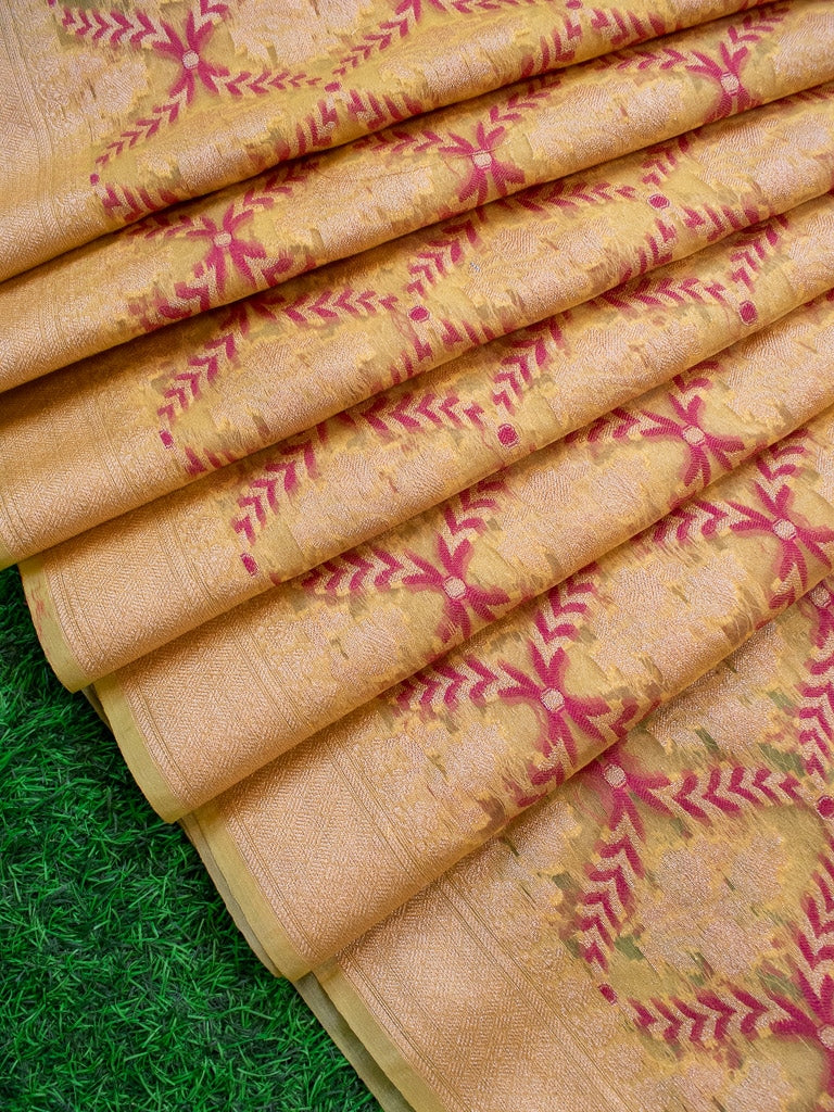 Banarasi Semi Georgette Saree With Zari Jaal Weaving-Orange & Green