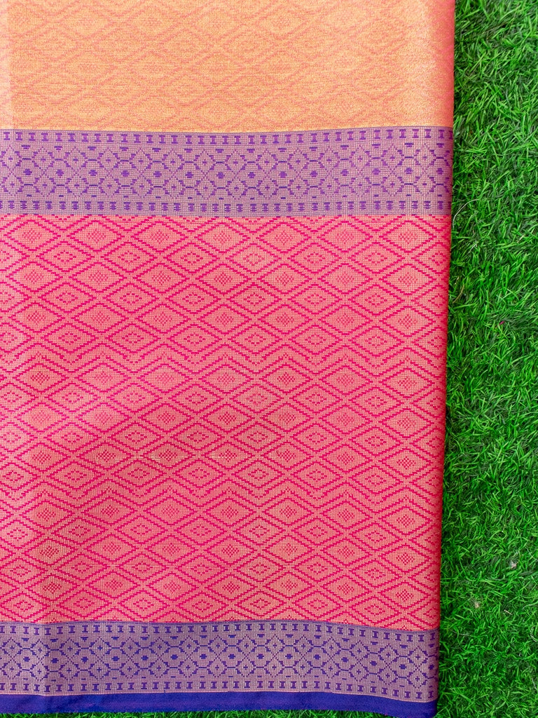 Banarasi Semi Silk Saree With Meena Floral & Zari Jaal Weaving & Skirt Border-Yellow