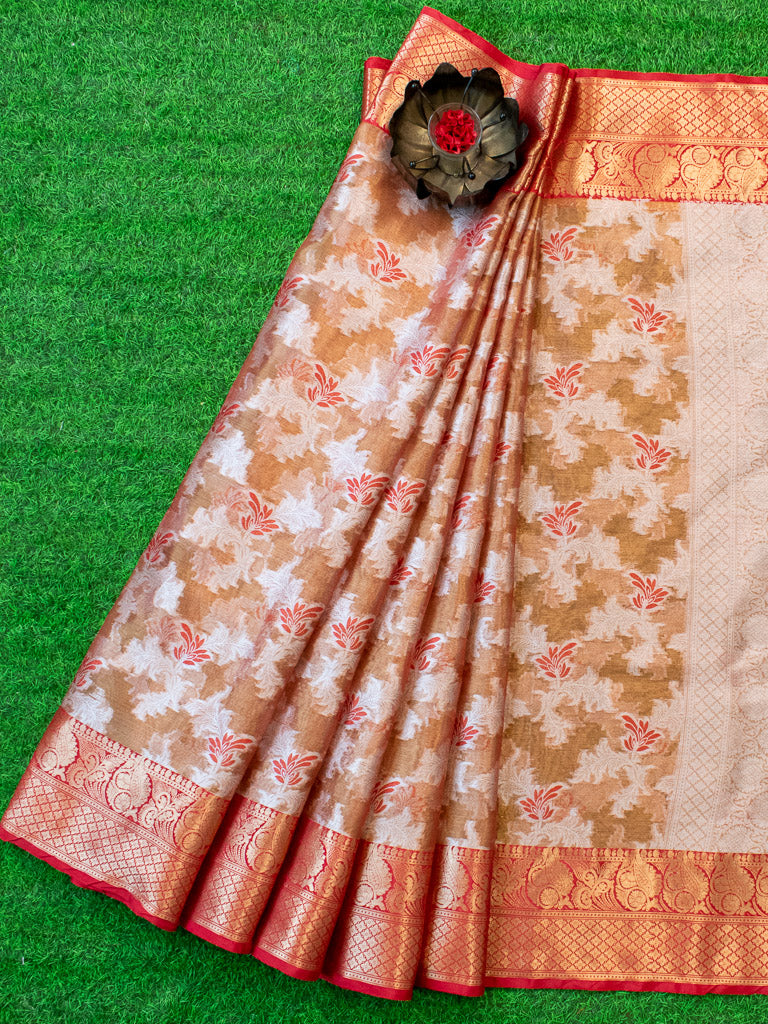 Banarasi Tissue Silver Zari Weaving Saree With Contrast Skirt Border