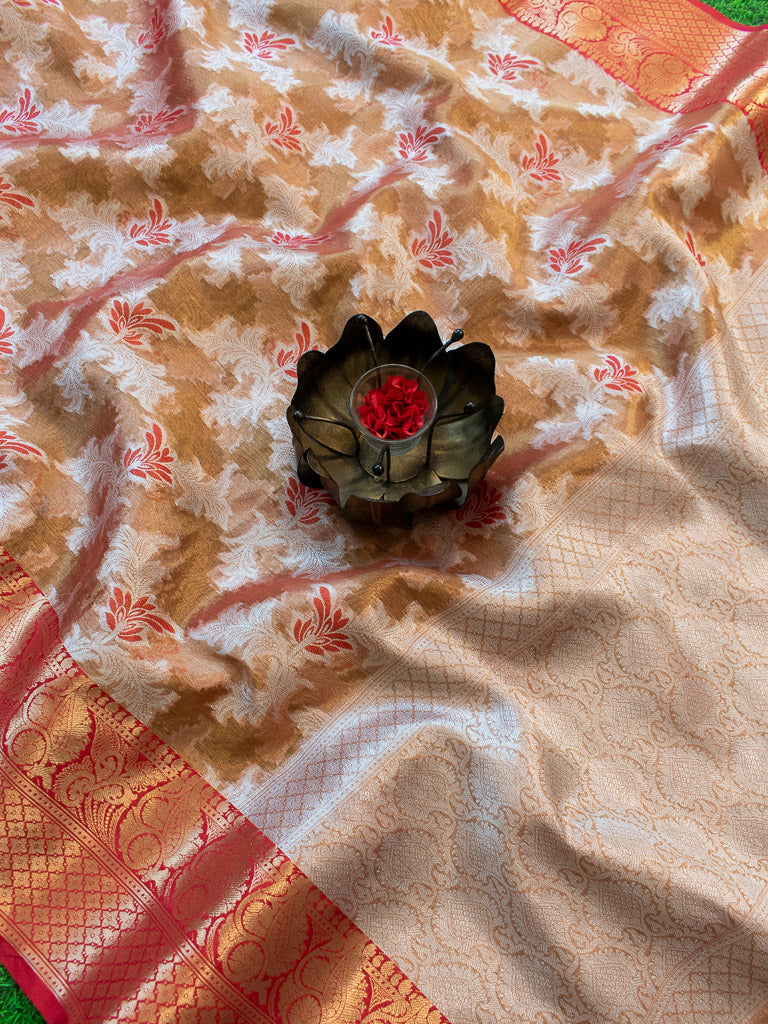 Banarasi Tissue Silver Zari Weaving Saree With Contrast Skirt Border