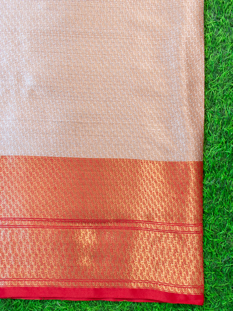 Banarasi Tissue Silver Zari Weaving Saree With Contrast Skirt Border