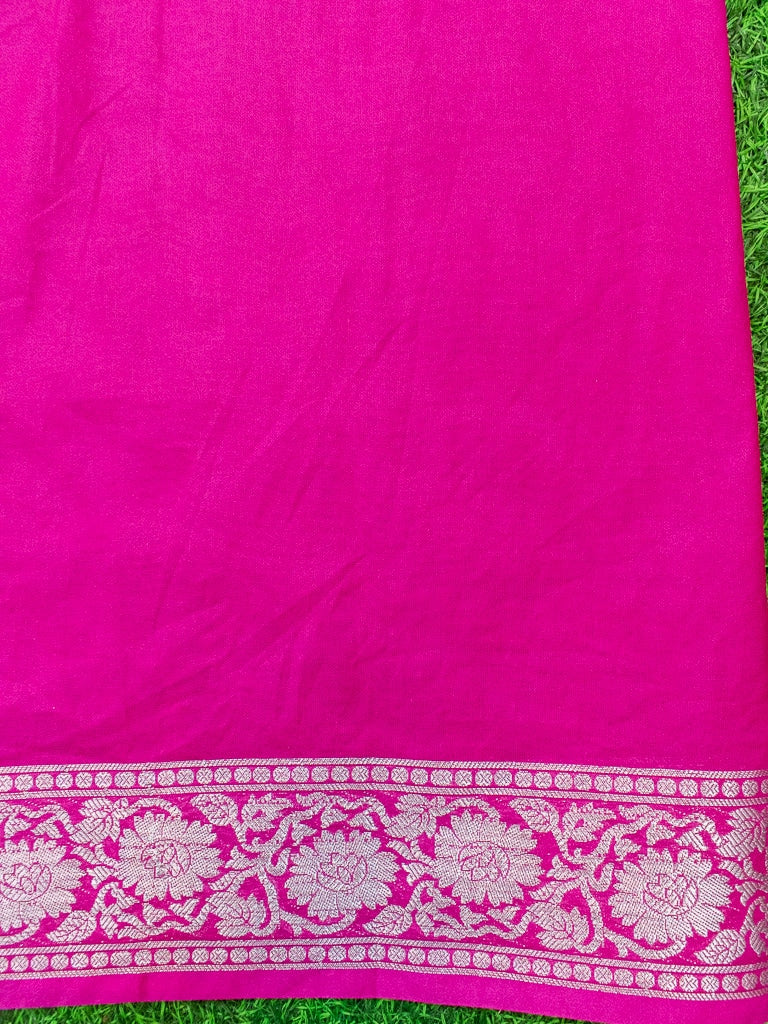 Banarasi Dual Shade Semi Chiffon Saree Silver Zari Buti Weaving-Pink