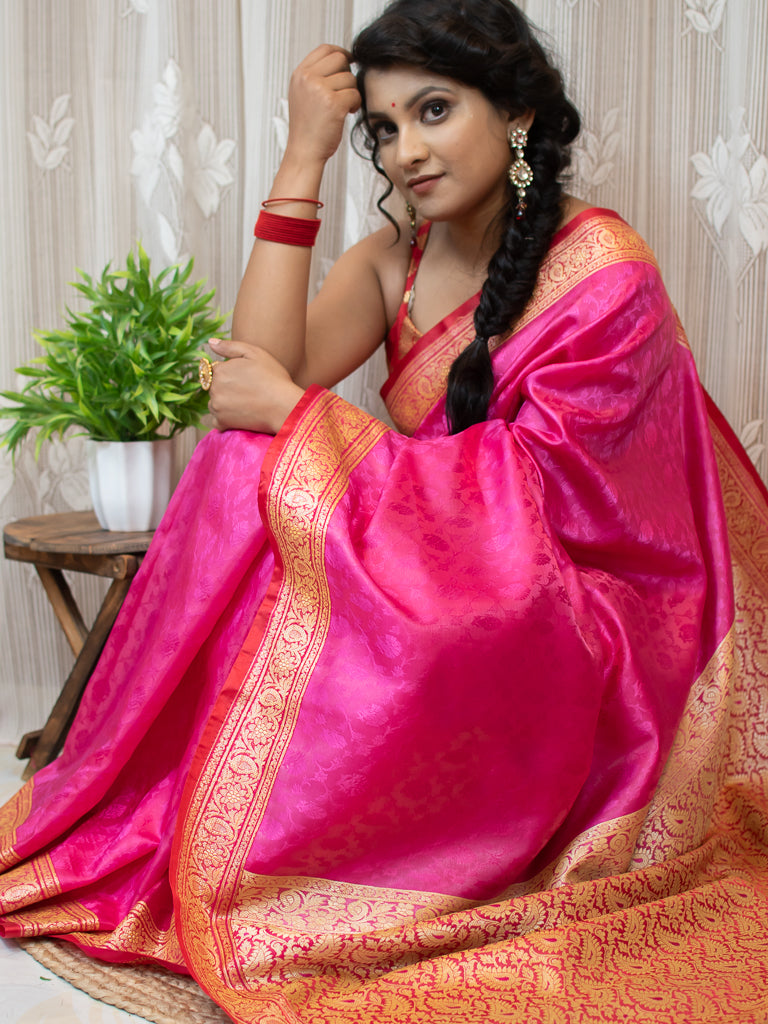 Banarasi Dual Tone Semi Silk Saree With Resham Weaving-Pink
