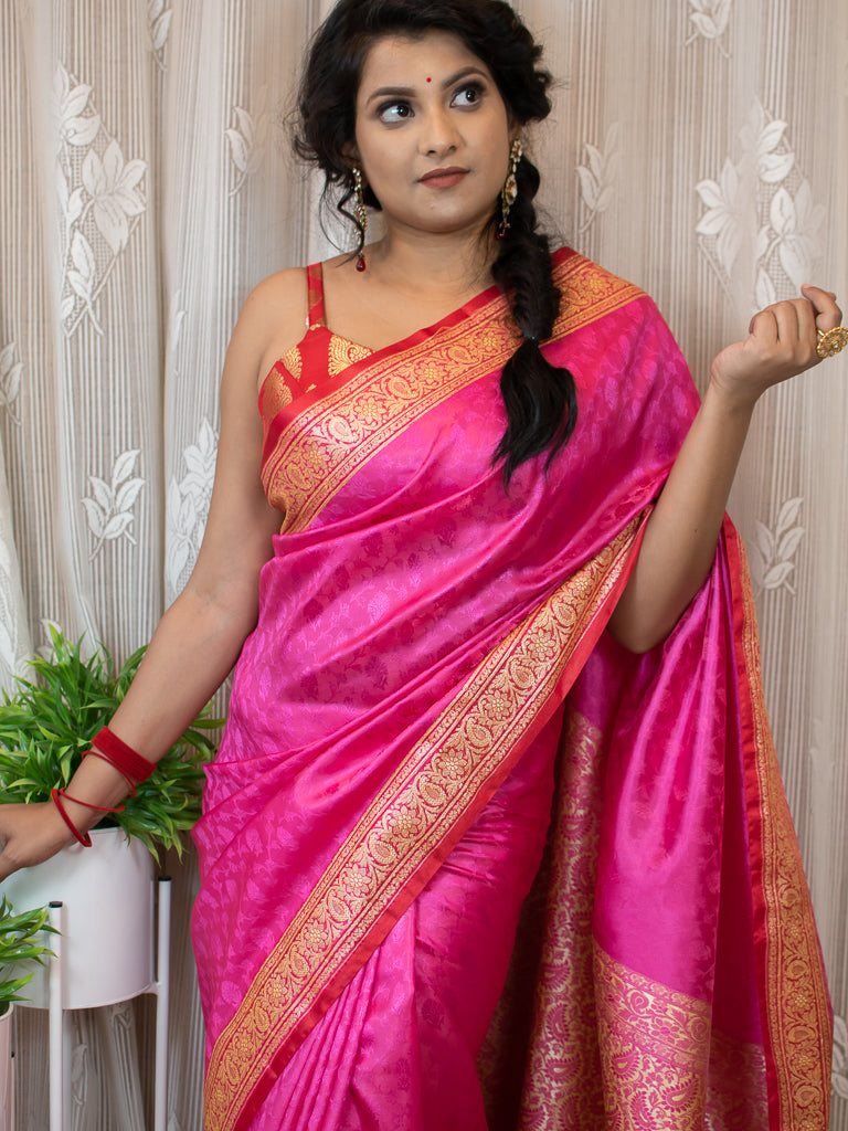 Banarasi Dual Tone Semi Silk Saree With Resham Weaving-Pink