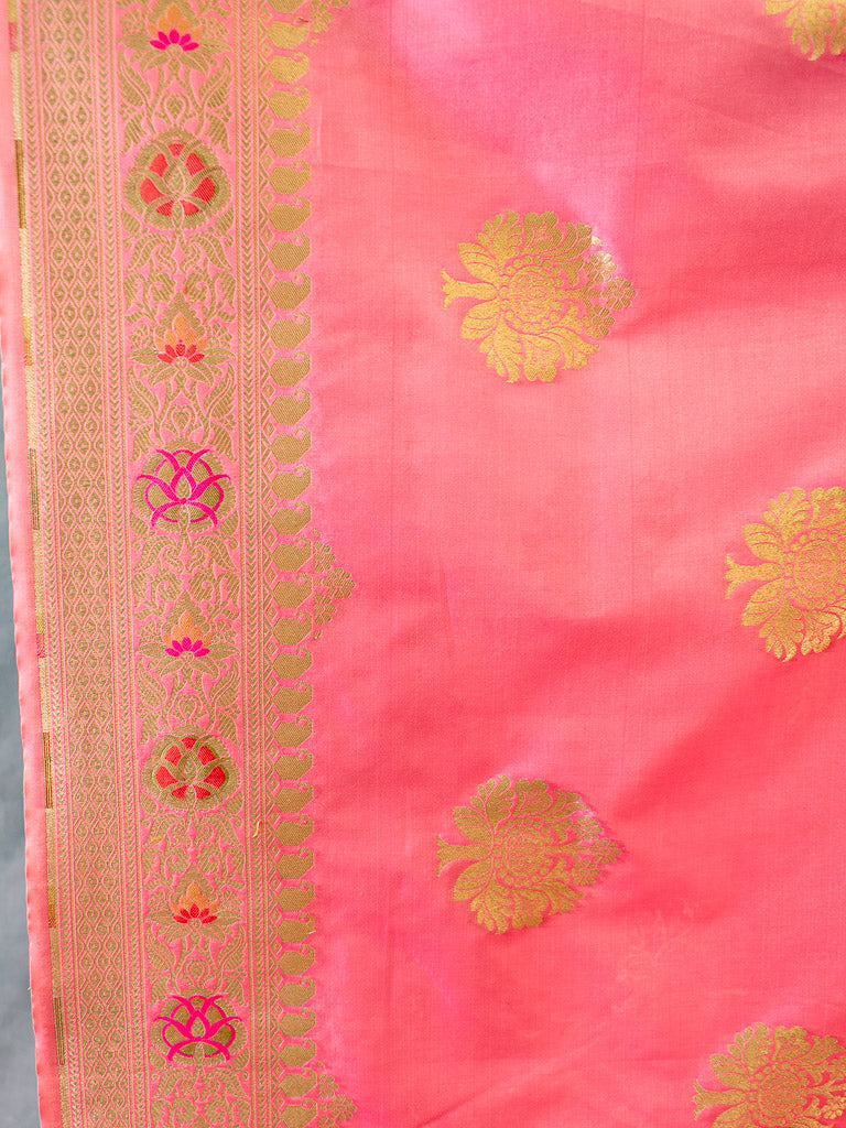 Banarasi Dual Shade Art Katan Silk Saree With Meena Buta Weaving-Pink
