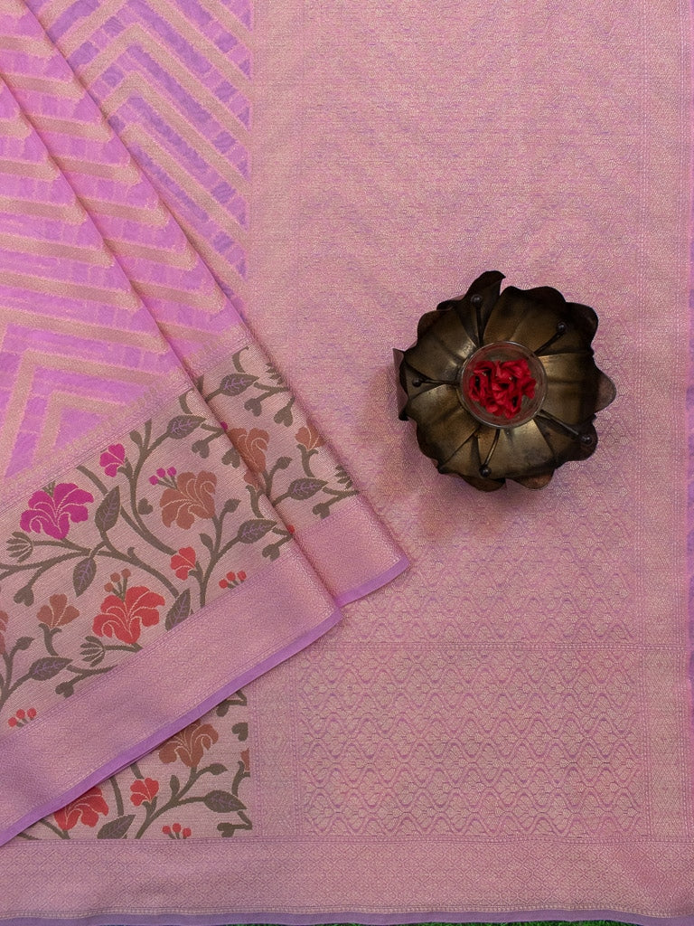 Banarasi Semi Chiffon Saree Zari Aada Weaving & Meena Border-Baby Pink