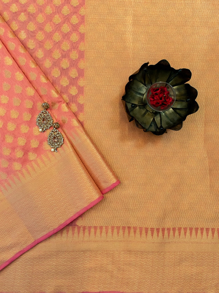 Banarasi Cotton Silk Saree With Small Buti Weaving-Orange