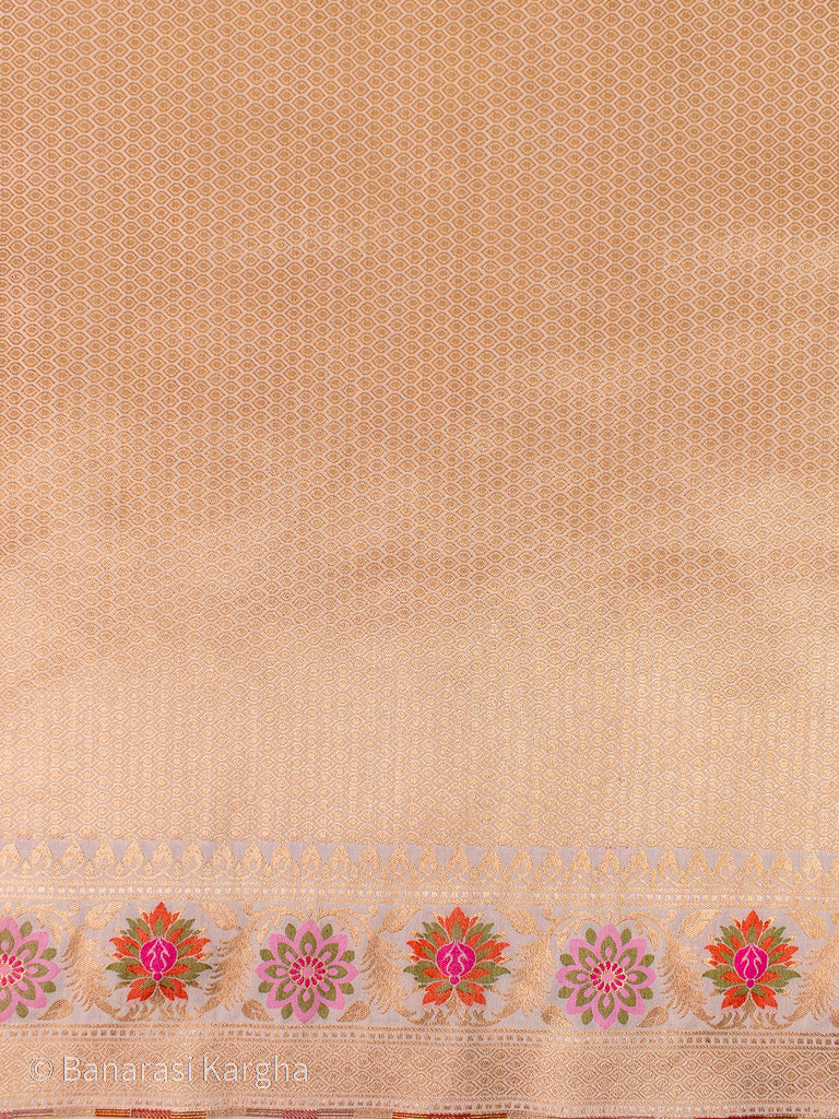 Banarasi Art Katan Silk Saree With Meena Jaal Weaving-Ivory White