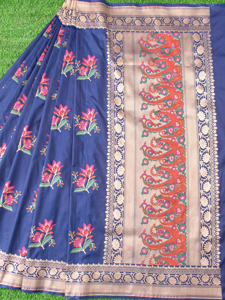 Banarasi Art Katan Silk Saree With Meena Buta Weaving-Navy Blue