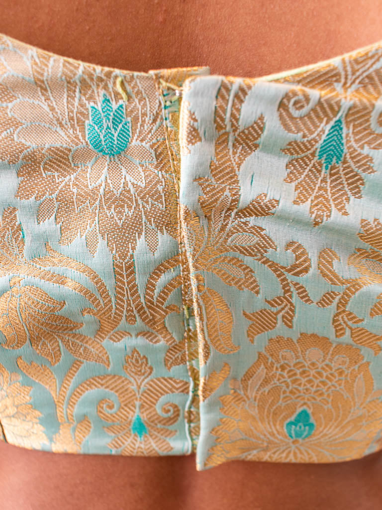 Banarasi Brocade Stitched Sleeveless Blouse-Pastel Blue