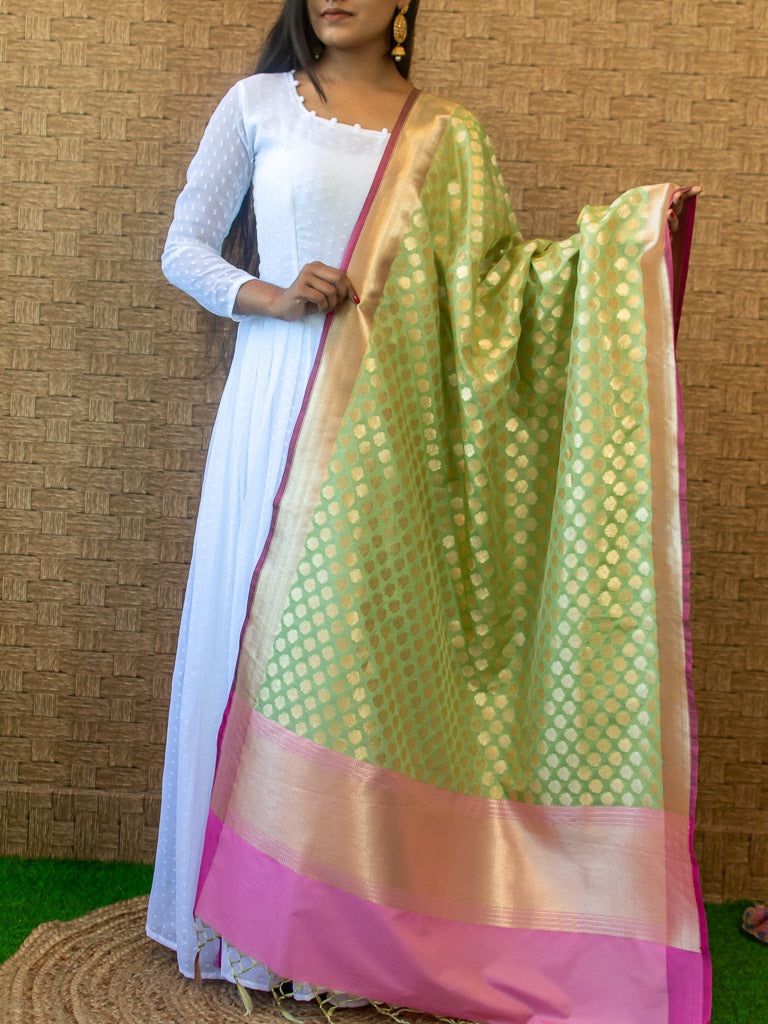 Banarasi Art Silk Jaal Dupatta With Contrast Border-Green
