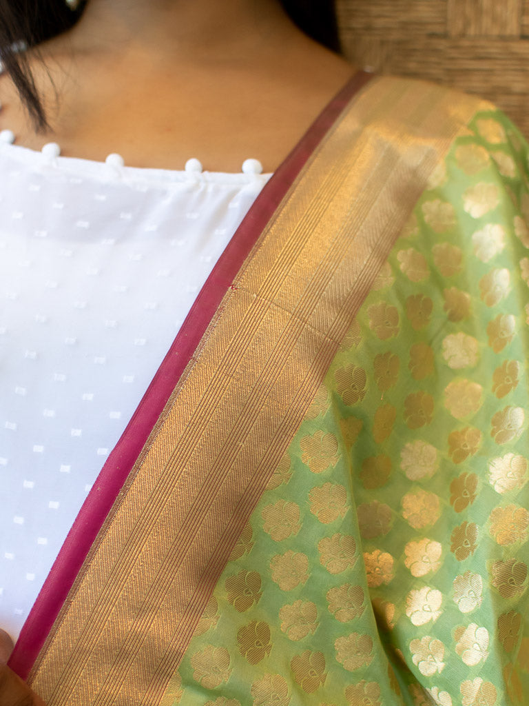 Banarasi Art Silk Jaal Dupatta With Contrast Border-Green