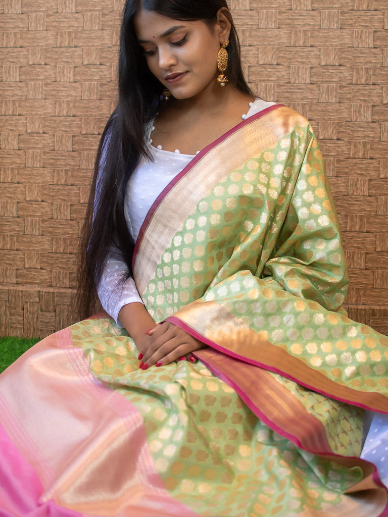 Banarasi Art Silk Jaal Dupatta With Contrast Border-Green