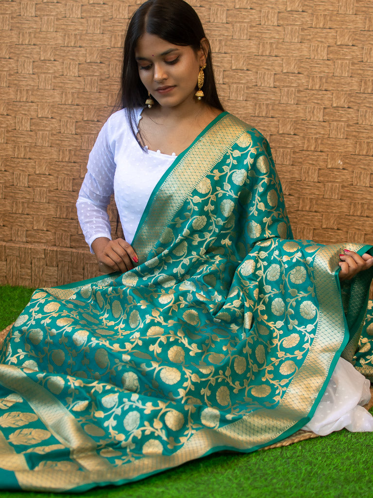 Banarasi Art Silk Floral Jaal Dupatta-Teal Blue