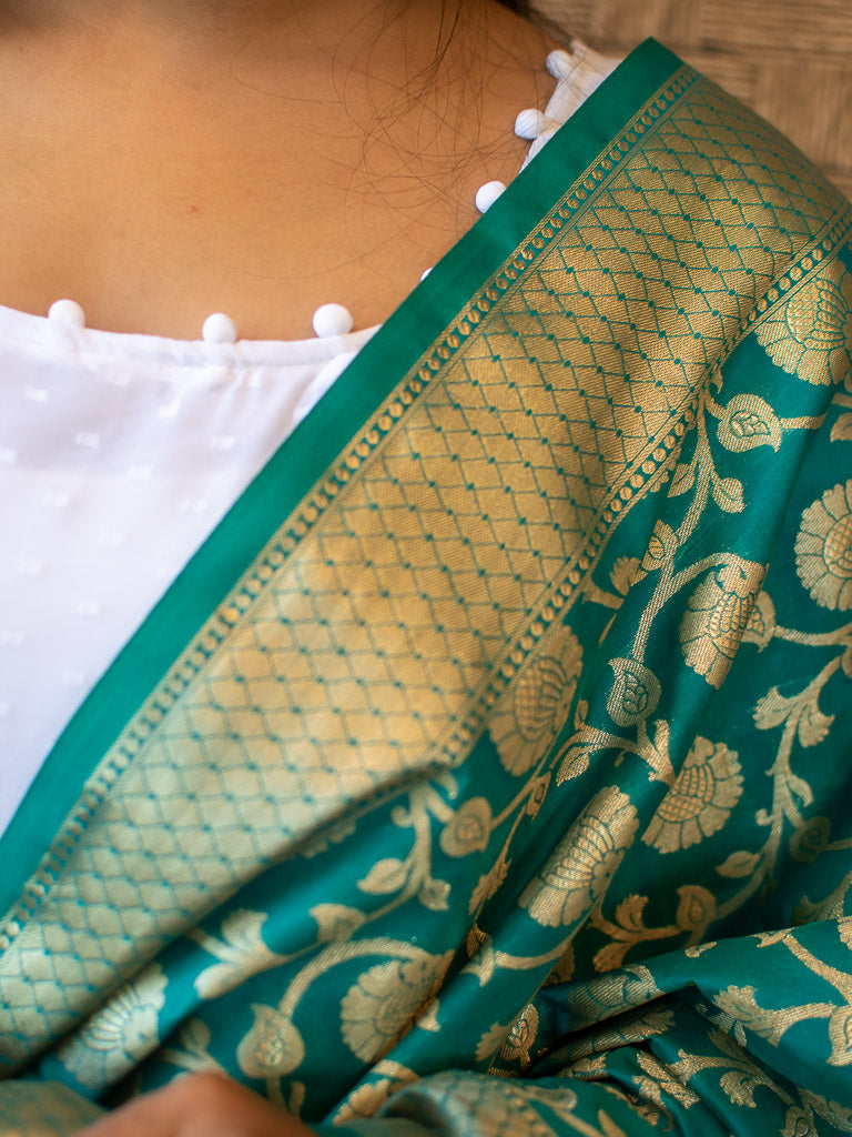 Banarasi Art Silk Floral Jaal Dupatta-Teal Blue