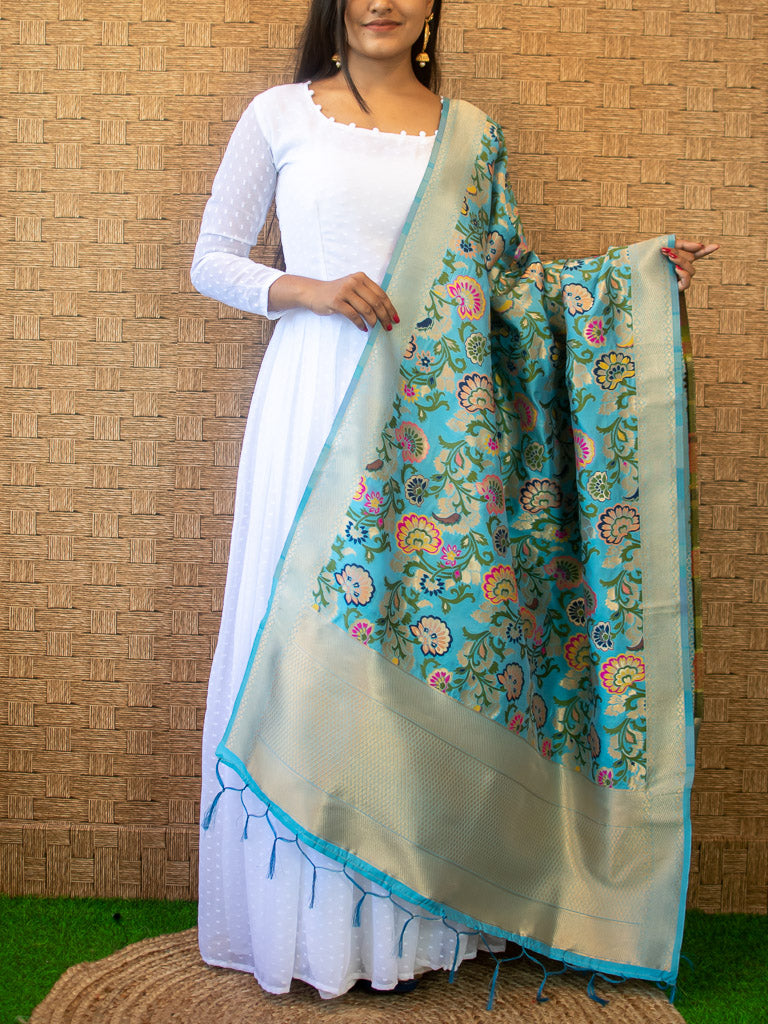 Banarasi Art Silk Meenakari Floral Jaal Dupatta-Blue