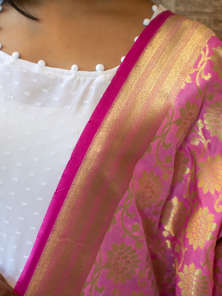 Banarasi Art Silk Floral Jaal Dupatta-Baby Pink