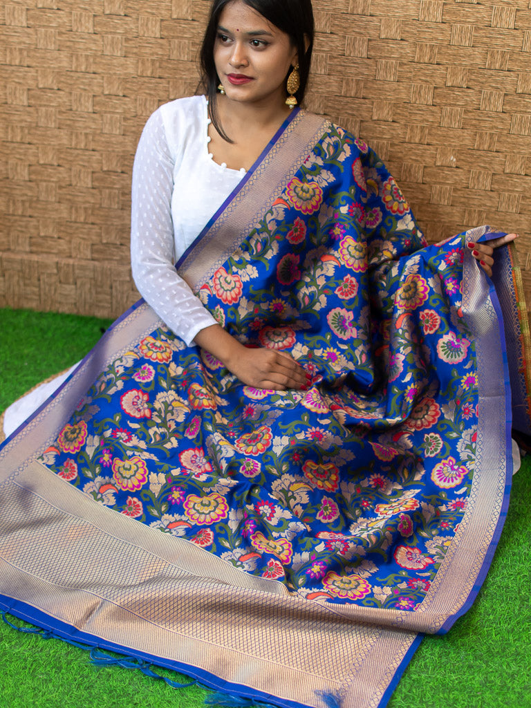 Banarasi Art Silk Meenakari Floral Jaal Dupatta-Navy Blue