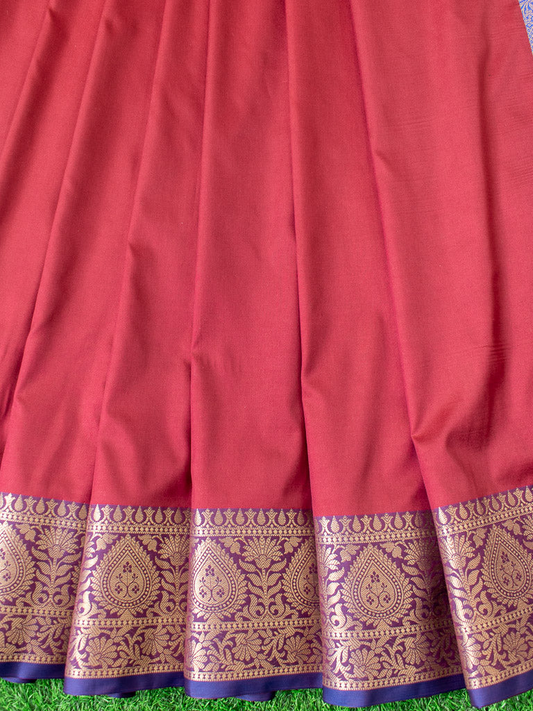 Banarasi Plain Semi Silk Saree With Contrast Pallu-Red